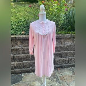 Vintage 60s Millay Nylon Pink Long Sleeved Nightgown Lace Boudoir Sissy